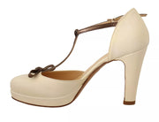 SERGIO LEVANTESI Off White Leather T-Strap Heels Sandals Shoes