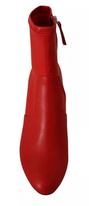 Steve Madden Red Leather Block Heels Ankle Boots Shoes