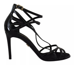 Dolce & Gabbana Black Leather Stiletto Heels Sandals Shoes