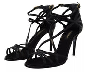 Dolce & Gabbana Black Leather Stiletto Heels Sandals Shoes