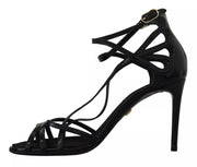 Dolce & Gabbana Black Leather Stiletto Heels Sandals Shoes