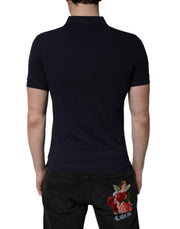 Dolce & Gabbana Dark Blue Cotton Crown Collared Polo T-shirt
