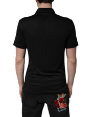 Dolce & Gabbana Black Polyester DG Logo Collared Polo T-shirt