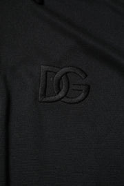 Dolce & Gabbana Black Polyester DG Logo Collared Polo T-shirt