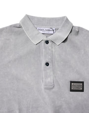 Dolce & Gabbana Gray Logo Plaque Cotton Men Polo Shirt T-shirt