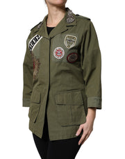 Dolce & Gabbana Military Green Queen Embellished Coat Jacket
