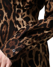 Dolce & Gabbana Brown Leopard Silk Button Down Coat Jacket
