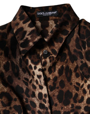 Dolce & Gabbana Brown Leopard Silk Button Down Coat Jacket