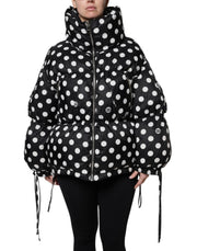 Dolce & Gabbana Black White Polka Dot Full Zip Puffer Jacket