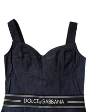 Dolce & Gabbana Blue Cotton Stretch Sleeveless Bodycon Denim Bodysuit
