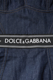 Dolce & Gabbana Blue Cotton Stretch Sleeveless Bodycon Denim Bodysuit