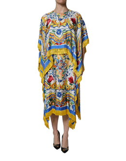 Dolce & Gabbana Multicolor Majolica Kaftan Short Sleeves Maxi Dress