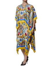 Dolce & Gabbana Multicolor Majolica Kaftan Short Sleeves Maxi Dress