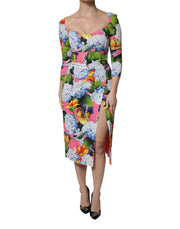 Dolce & Gabbana Multicolor Floral Side Slit Midi Dress