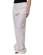 Dolce & Gabbana White Wool Mid Waist Wide Leg Pants