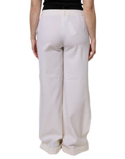 Dolce & Gabbana White Wool Mid Waist Wide Leg Pants