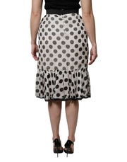 Dolce & Gabbana White Black Polka Dots Knee Length Skirt