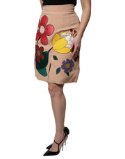 Dolce & Gabbana Beige Floral High Waist Pencil Cut Skirt