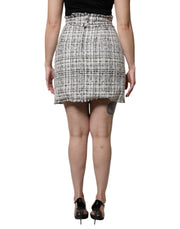 Dolce & Gabbana White Black High Waist Tartan Tweed Mini Skirt