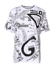 Dolce & Gabbana White Graffiti Print Cotton Crew Neck T-shirt