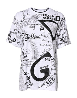 Dolce & Gabbana White Graffiti Print Cotton Crew Neck T-shirt