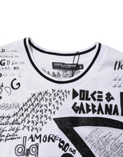 Dolce & Gabbana White Graffiti Print Cotton Crew Neck T-shirt