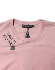 Dolce & Gabbana Pink Logo Print Cotton Crew Neck T-shirt