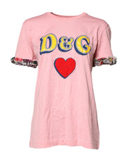 Dolce & Gabbana Pink Logo Print Cotton Crew Neck Tee T-shirt