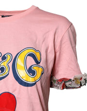 Dolce & Gabbana Pink Logo Print Cotton Crew Neck Tee T-shirt