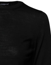 Dolce & Gabbana Black Wool Knit Crew Neck Pullover Sweater
