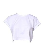 Dolce & Gabbana White Cotton Crew Neck Cropped T-shirt Top
