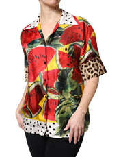 Dolce & Gabbana Multicolor Watermelon Collared Shirt Top