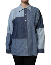 Dolce & Gabbana Blue Cotton Button Up Collared Long Sleeve Top