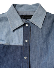 Dolce & Gabbana Blue Cotton Button Up Collared Long Sleeve Top