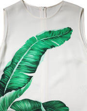 Dolce & Gabbana White Banana Leaf Print Round Neck Tank Top