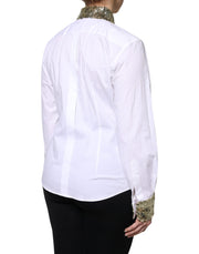 Dolce & Gabbana White Cotton Long Sleeves Sequin Shirt Top