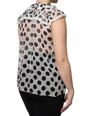 Dolce & Gabbana White Black Polka Dot Cotton Sleeveless Top