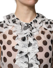 Dolce & Gabbana White Black Polka Dot Cotton Sleeveless Top