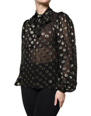 Dolce & Gabbana Black Sheer Tied Neck Polka Dots Blouse Top
