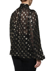 Dolce & Gabbana Black Sheer Tied Neck Polka Dots Blouse Top