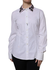 Dolce & Gabbana White Embellished Collared Dress Shirt Top