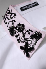 Dolce & Gabbana White Embellished Collared Dress Shirt Top