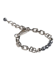 Dolce & Gabbana Silver Tone Chain Lobster Clasp Logo Gray Pearls Bracelet