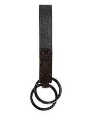 Dolce & Gabbana Brown Leather DG Plaque Double Keyring Holder Keychain
