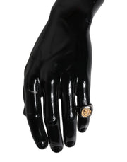 Dolce & Gabbana Silver Tone Engraved Two Color Real Brass Ring