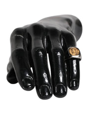 Dolce & Gabbana Silver Tone Engraved Two Color Real Brass Ring