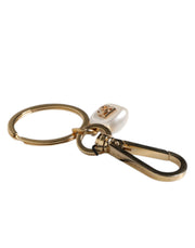 Dolce & Gabbana Chic Gold Brass Faux Pearl Letter Charm Keyring Keychain