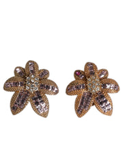 Dolce & Gabbana Gold Brass Purple Flower-Shaped Crystals Clip On Earrings