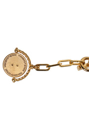 Dolce & Gabbana Gold Chain Brass Faux Pearl Charm Logo Pendant Necklace