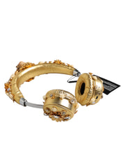 Dolce & Gabbana Gold Leather Floral Crystal Angel Headset Headphones